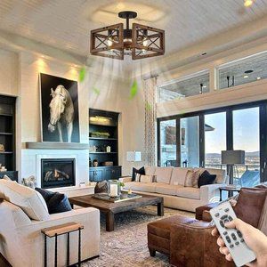 DUJAHMLAND Farmhouse Flush Mount Ceiling Fan with Light, Remote Control